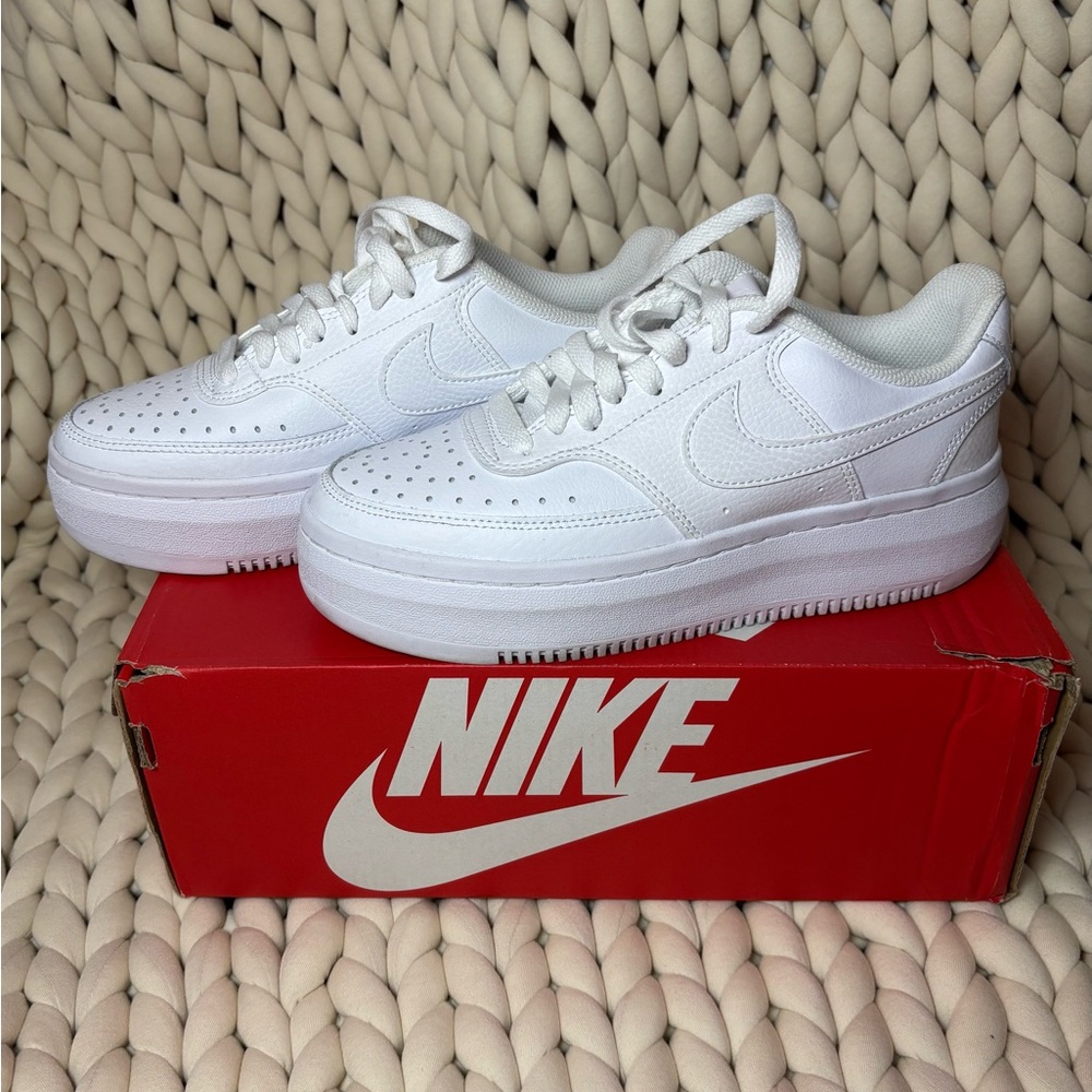 Nike White Court Vision Alta (Platform) Sneakers — Classic Air Force 1 Design